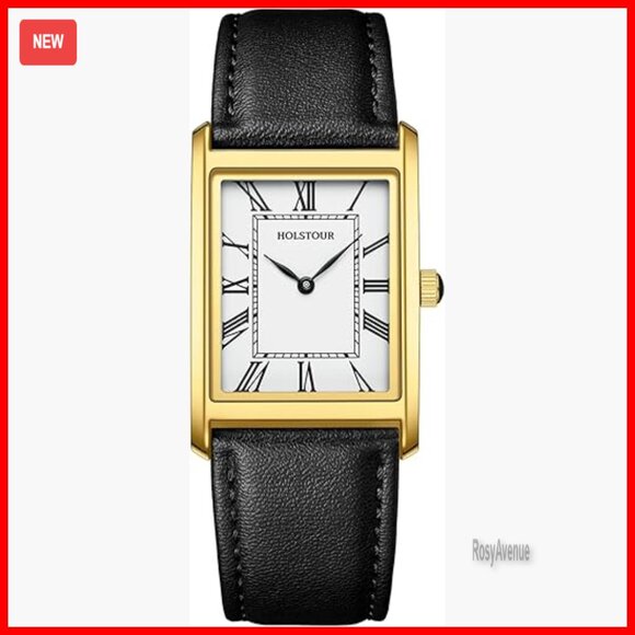 Men's Leather Strap Watch with Roman Numerals Water Resistant Business Casual